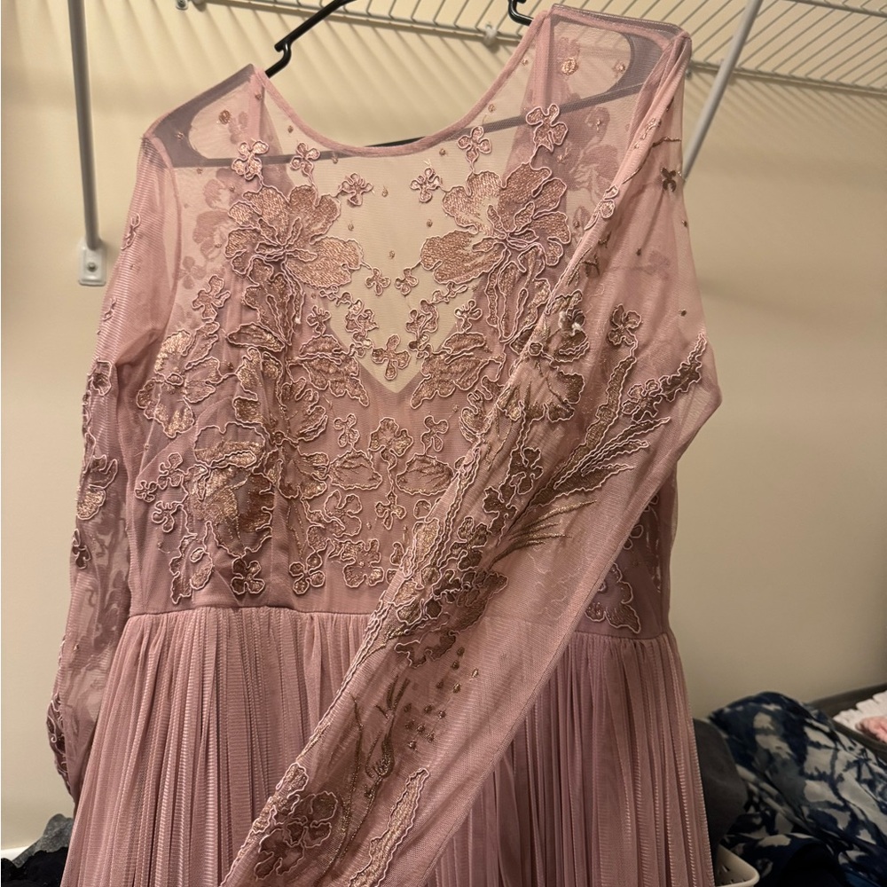 ASOS maxi lace long sleeve dress blush size 8